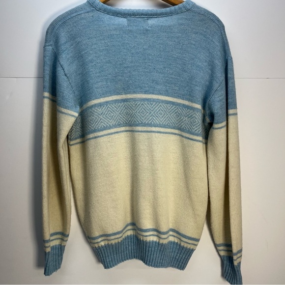 Vtg Puritan Lamb Blend Wool Blue Striped Pullover Sweater Sz Medium Winter Fuzzy - Picture 5 of 9